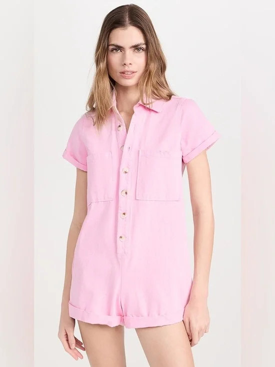 Show Me Your MuMu Range Romper Jumpsuit Pink Button Up NWT Size Medium Summer - Picture 2 of 14